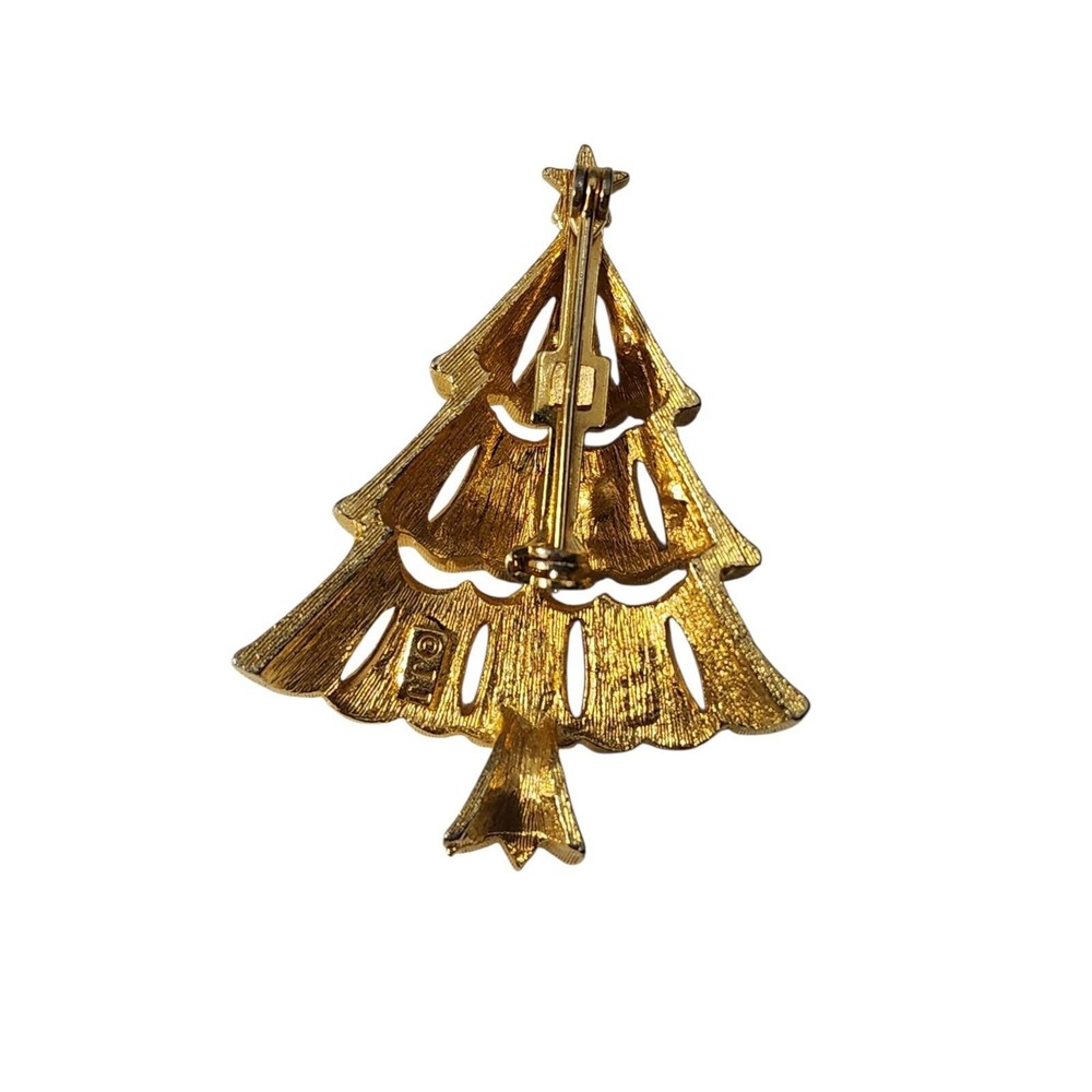 Vintage JJ Jonette gold tone rhinestone‎ holiday Christmas tree brooch pin - Picture 3 of 4